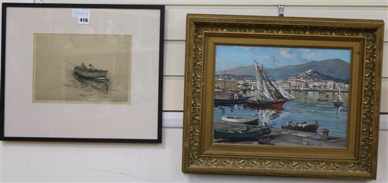 D. Galand Siremo, oil on canvas board, Mediterranean harbour scene, signed 19 x 27c,